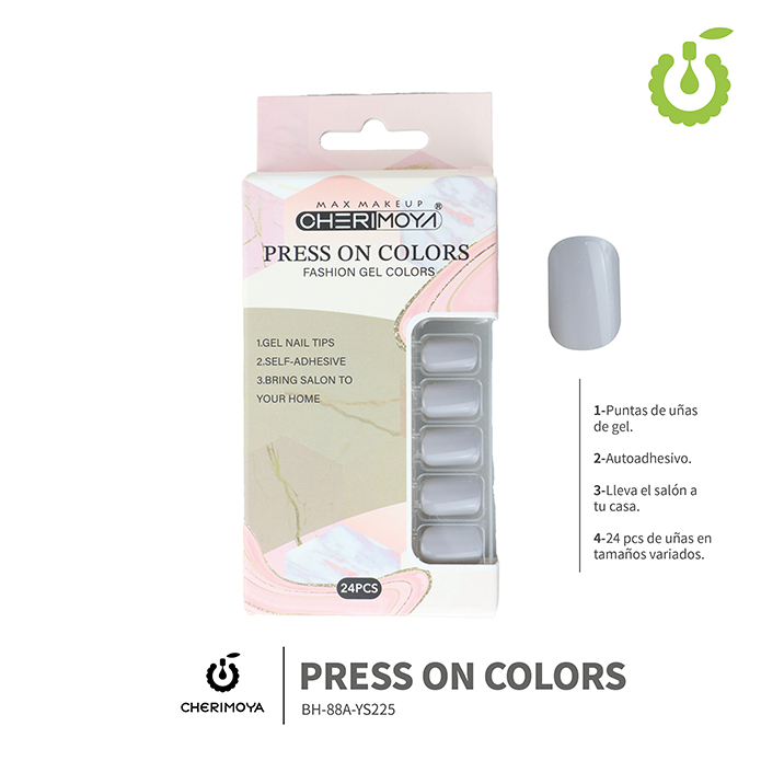 Press on nails oval brillo 24 pcs (pack x12) -BH001207 /BH-88A-YS225