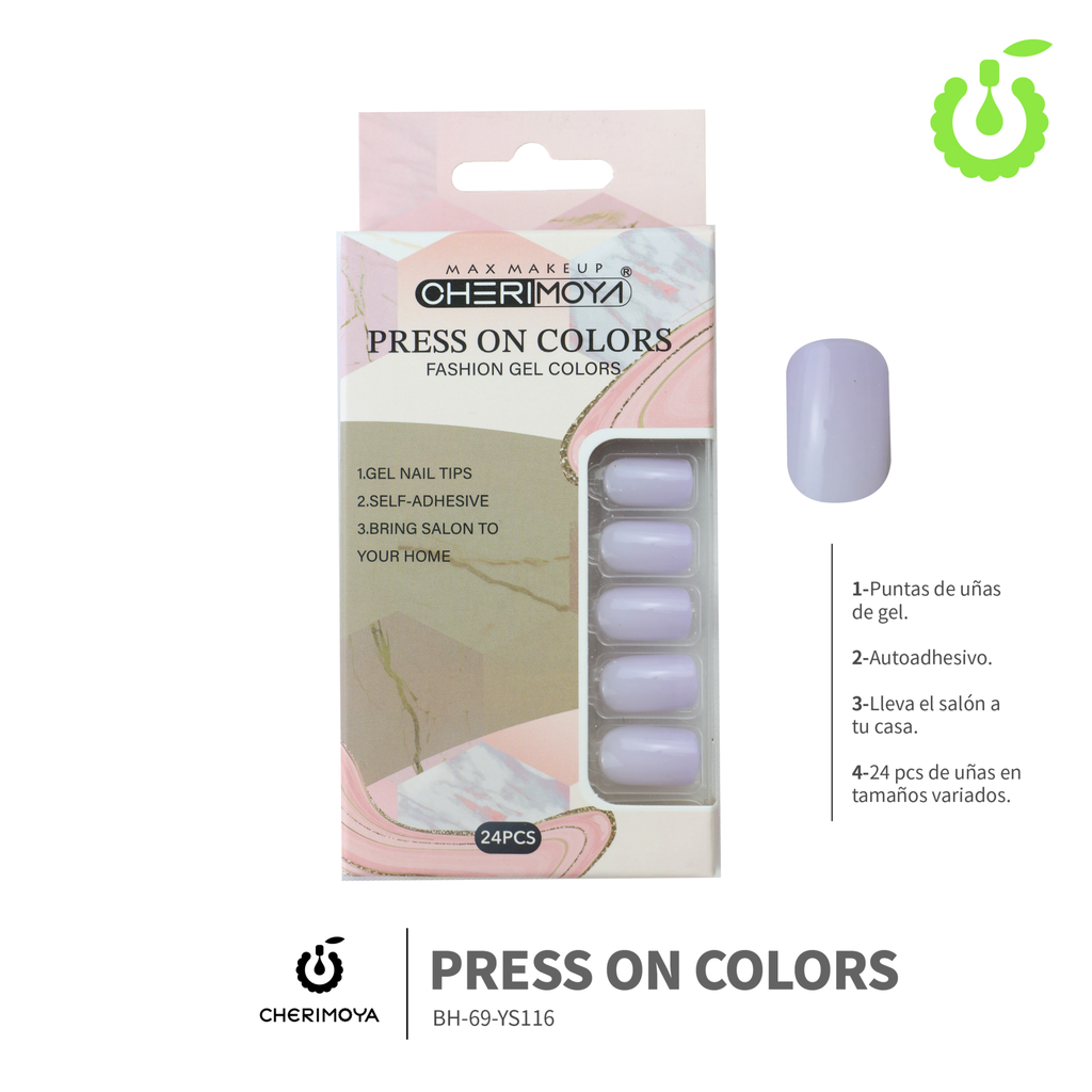 Press on nails Cuadrado  69-YS Brillo 24pcs (pack x12) -BH001205/BH-69-YS116