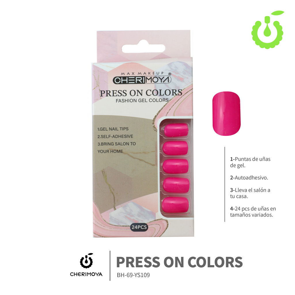 Press on nails Cuadrado  69-YS Brillo 24pcs ___Pack X12 -BH001205/BH-69-YS109