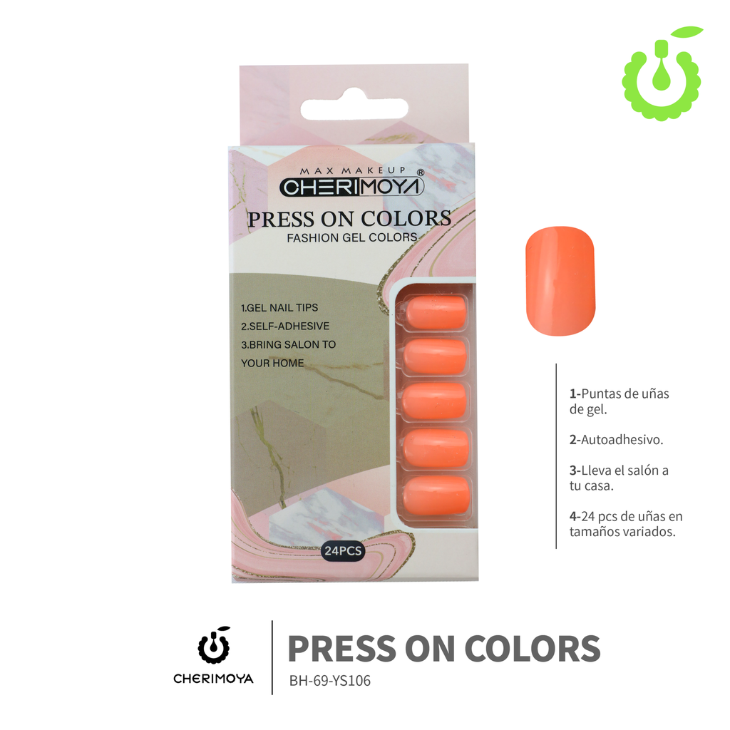 Press on nails Cuadrado  69-YS Brillo 24pcs (pack x12) -BH001205/BH-69-YS106