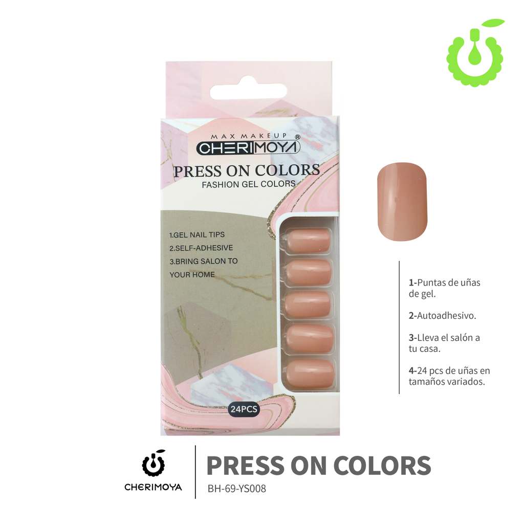 Press on nails Cuadrado  69-YS Brillo 24pcs (pack x12) -BH001205/BH-69-YS008