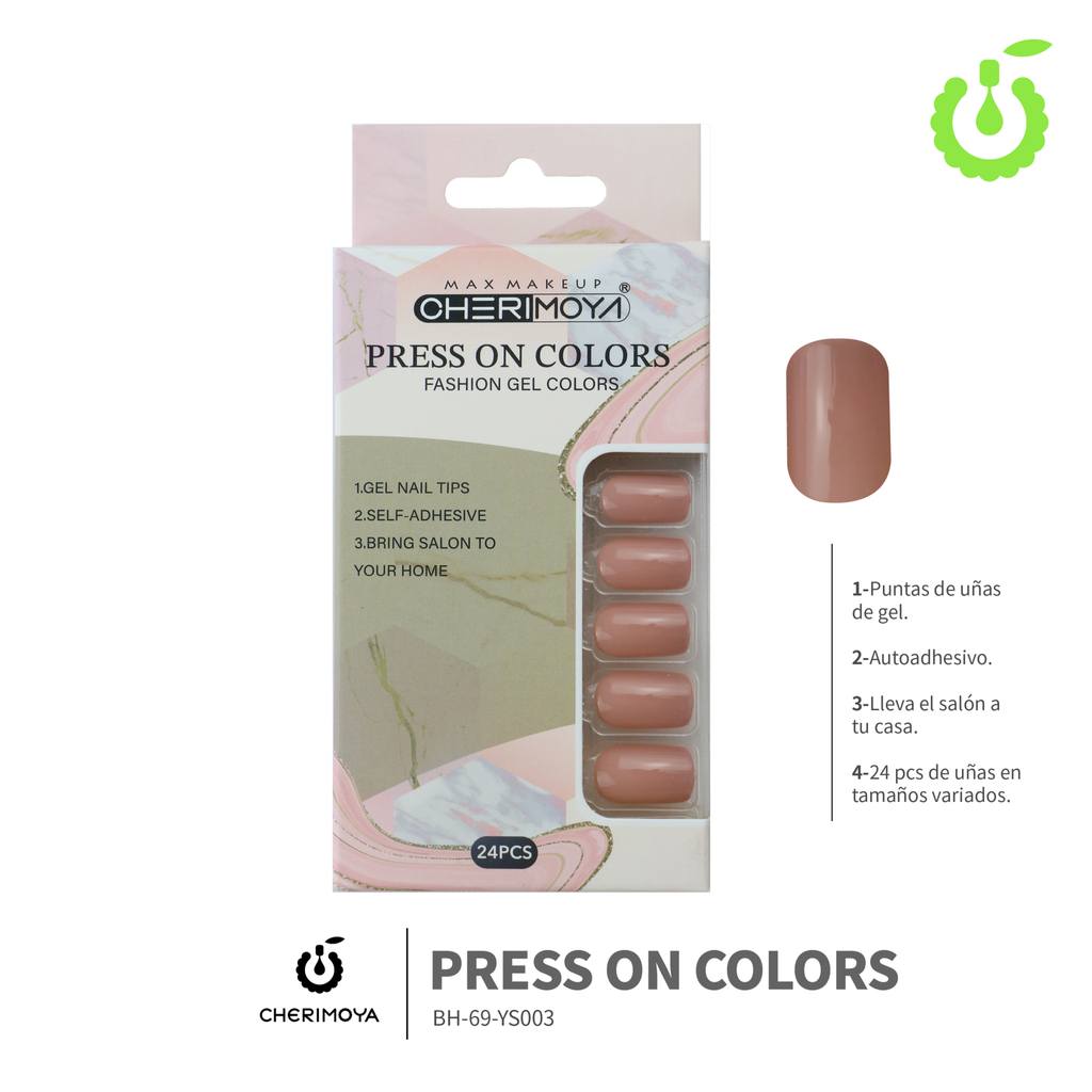 Press on nails Cuadrado  69-YS Brillo 24pcs ___Pack X12 -BH001205/BH-69-YS003