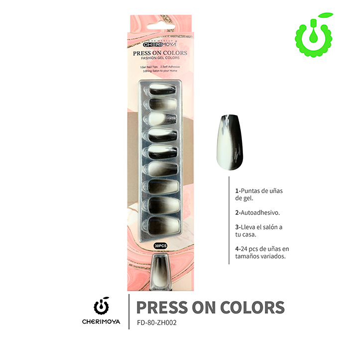 Press on nails coffin  KIT  30 pcs (pack x12) -BH001206-2/FD-80-ZH002