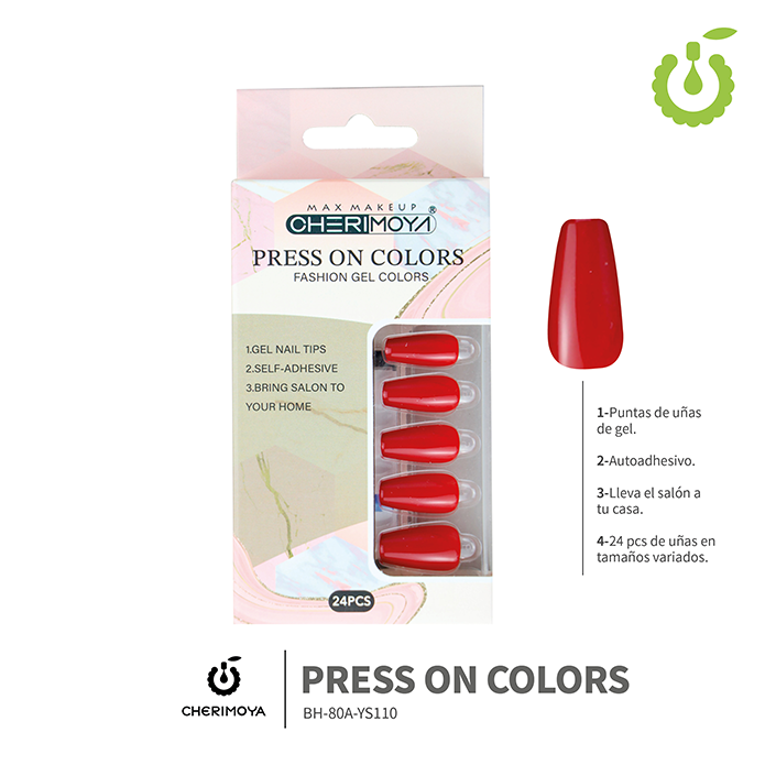 Press on nails coffin  80-YS brillo 24pcs ___Pack X12 -BH001206 /BH-80A-YS110