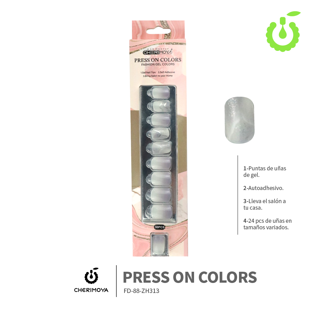 Press on cuadrado  kit multi-color  30pcs (pack x12) -BH001207-2/FD-88-ZH313