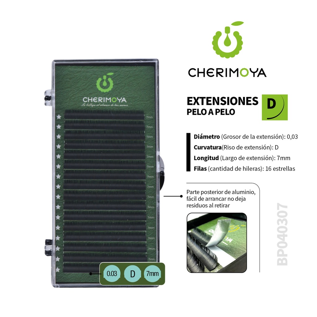 A851 Extensión de pestañas pelo por pelo 0.03D-7MM (Pack x 10u)-BP040307