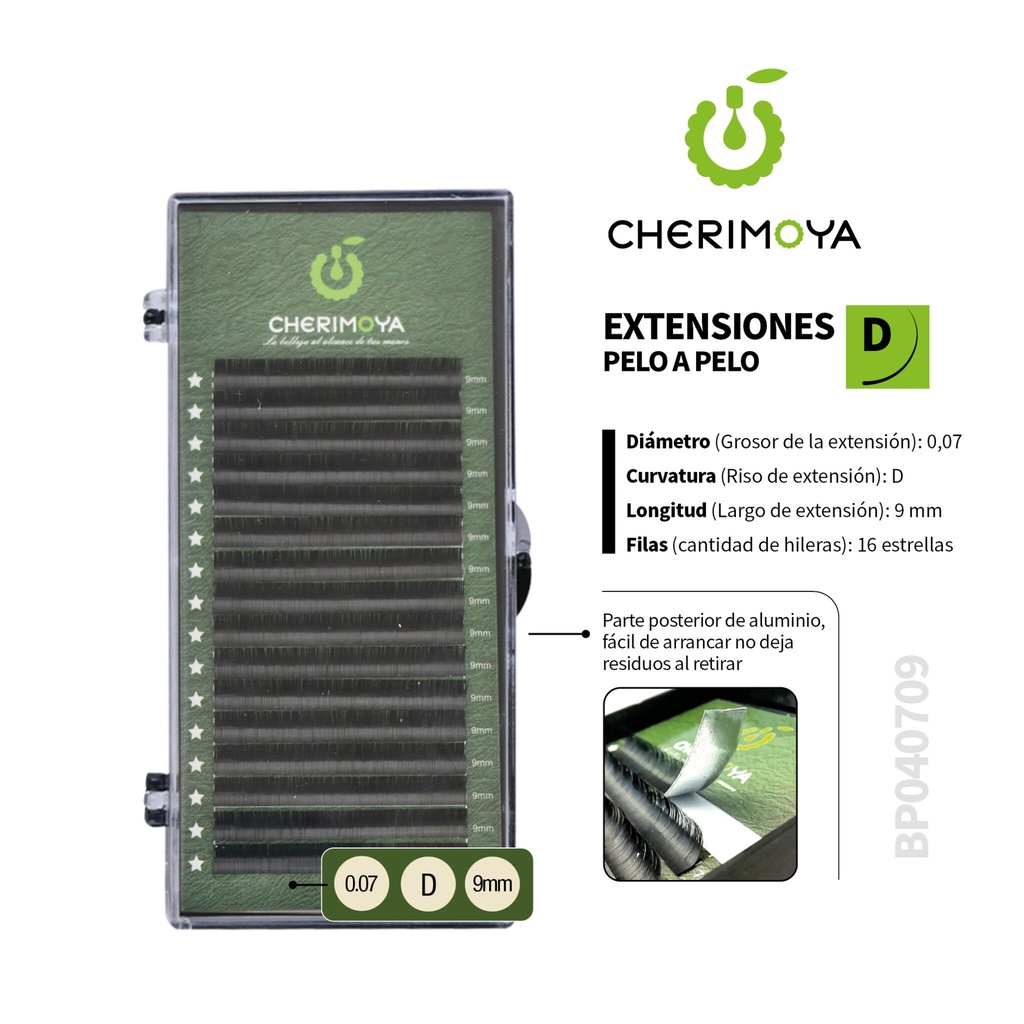 [BP040709] A834 Extensión de pestañas pelo por pelo 0.07D-9MM (Pack x 10u)-BP040709