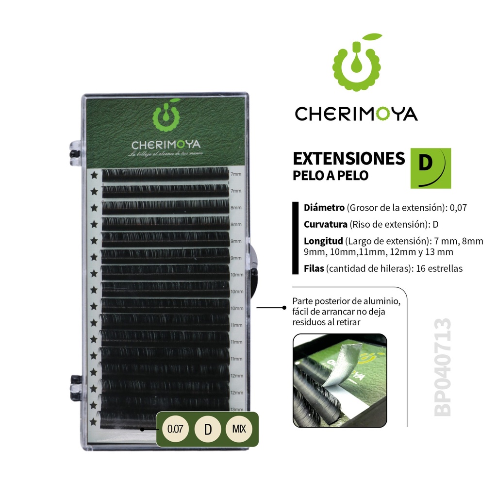 A831 Extensión de pestañas pelo por pelo 0.07D MIX (7-13MM) (Pack x 10u)-BP040713MIX
