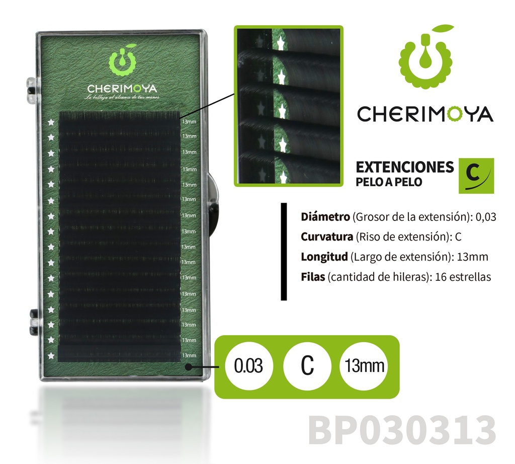 [BP030313] A827 Extensión de pestañas pelo por pelo 0.03C-13MM (Pack x 10u)-BP030313