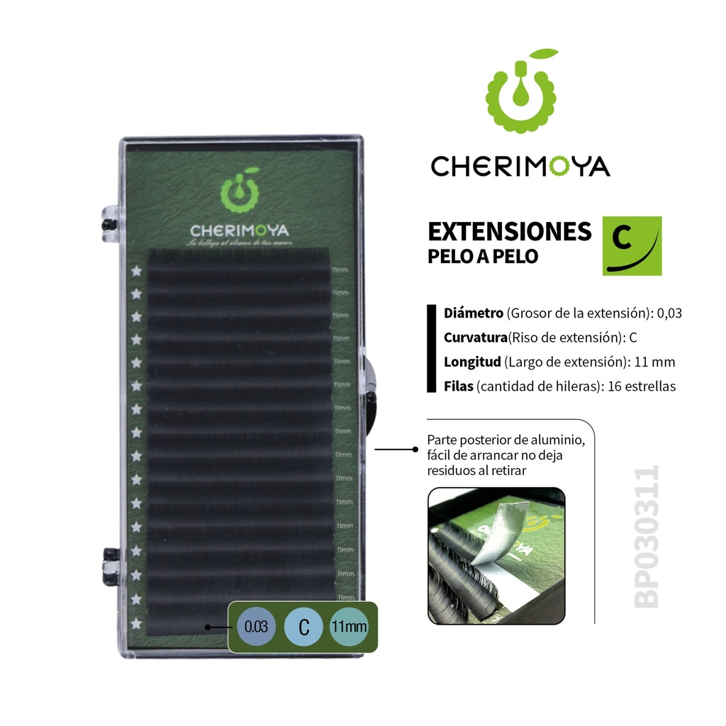 A825 Extensión de pestañas pelo por pelo 0.03C-11MM___Pack X10-BP030311