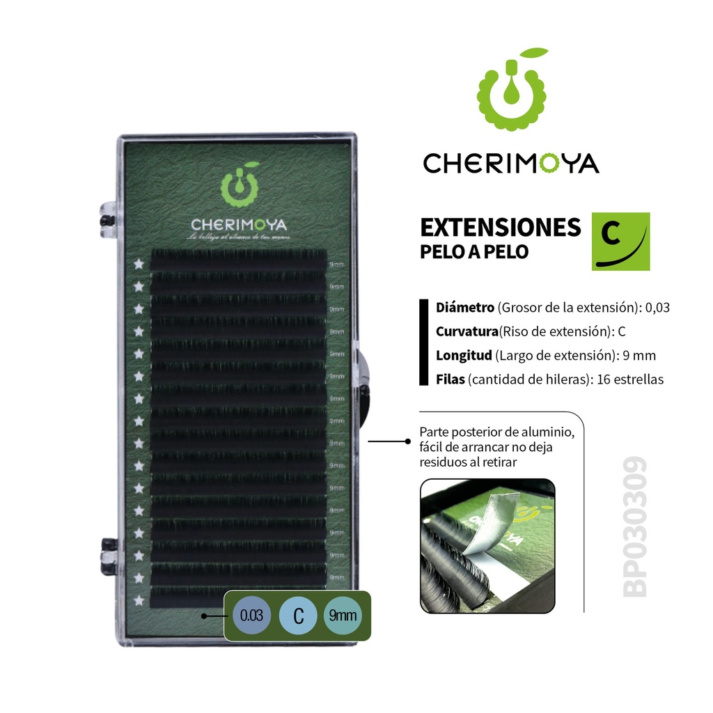 A823 Extensión de pestañas pelo por pelo 0.03C-9MM___Pack X10-BP030309