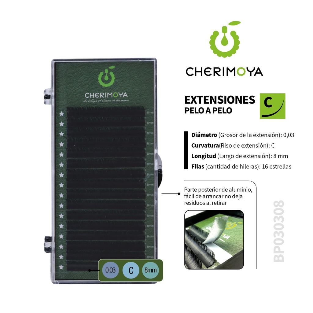 A822 Extensión de pestañas pelo por pelo 0.03C-8MM___Pack X10-BP030308