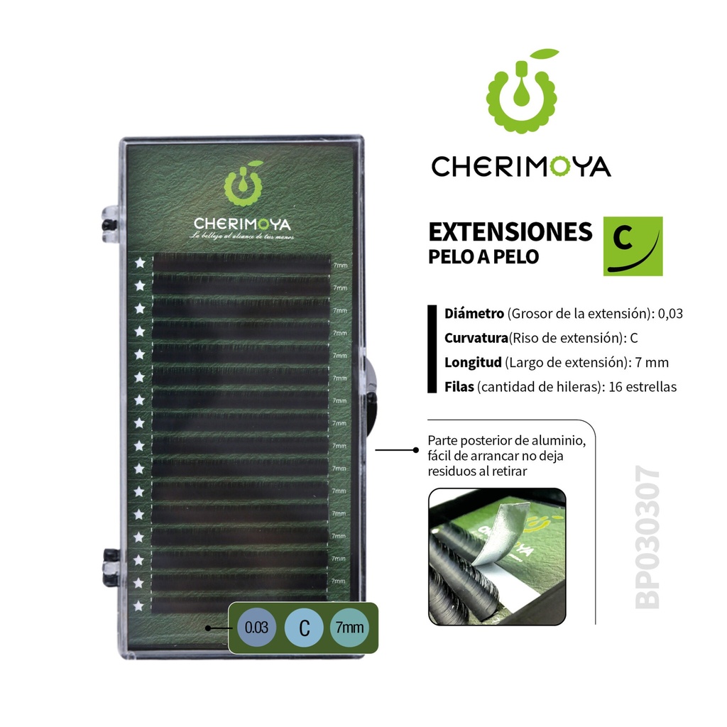 A821 Extensión de pestañas pelo por pelo 0.03C-7MM (Pack x 10u)-BP030307