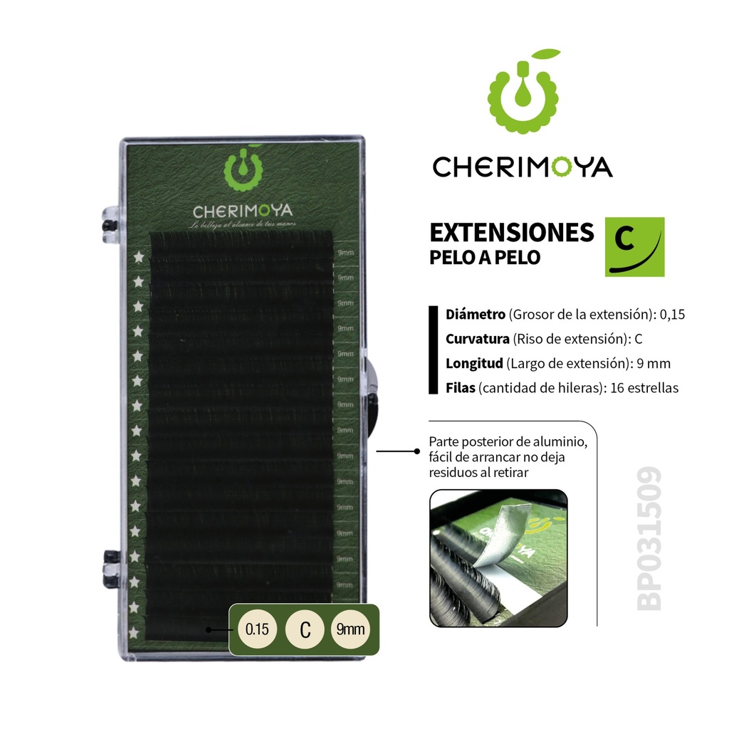 A813 Extensión de pestañas pelo por pelo 0.15C-9MM___Pack X10-BP031509