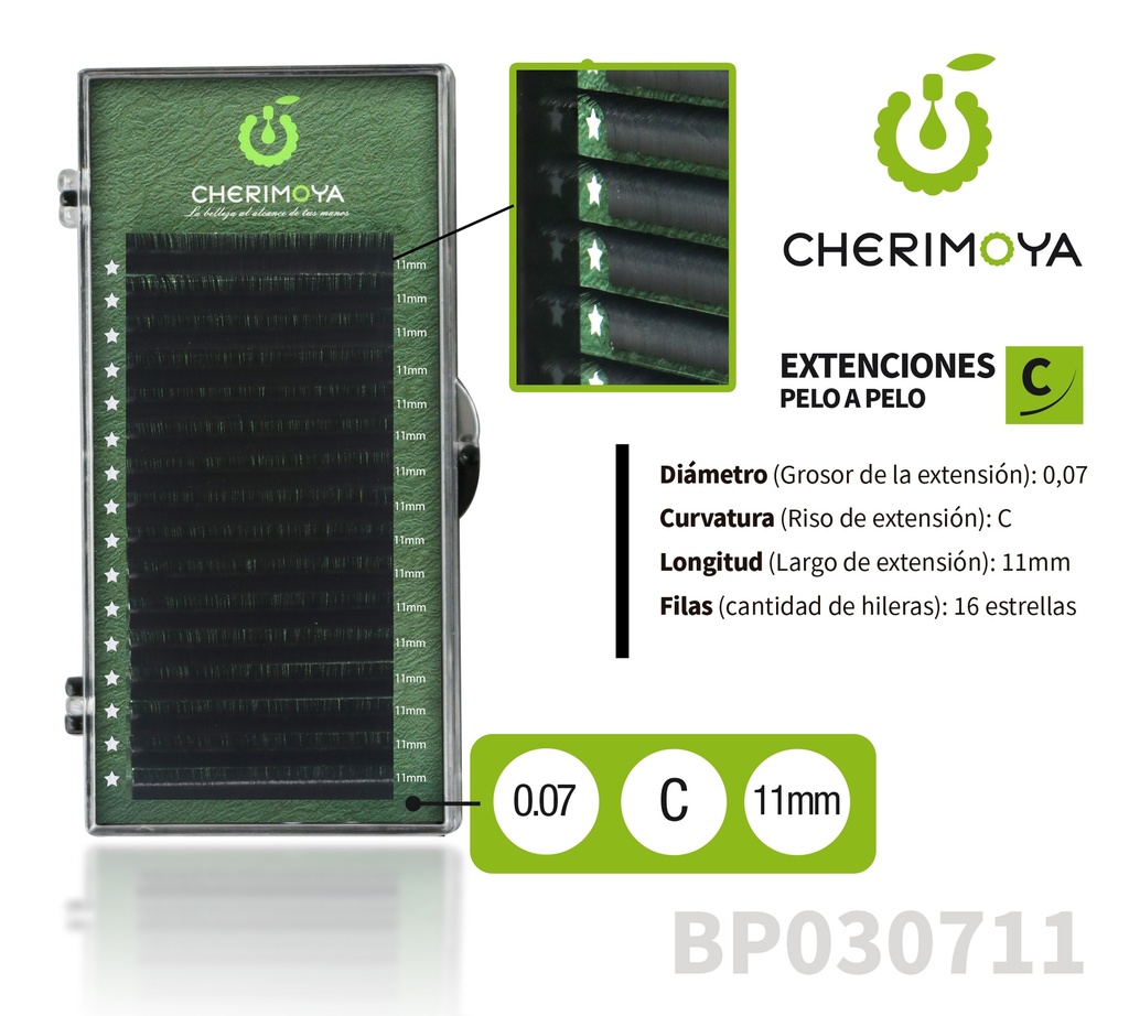 A807 Extensión de pestañas pelo por pelo 0.07C -11MM___Pack X10-BP030711