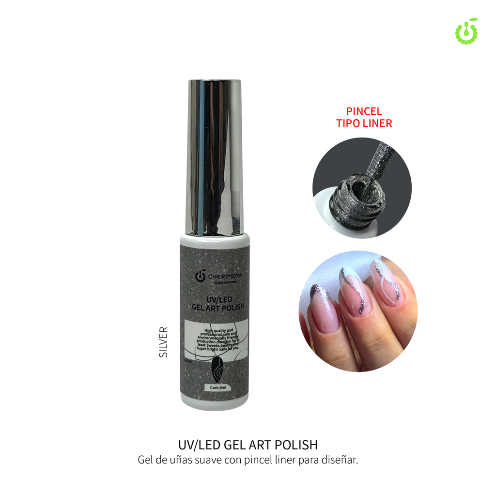 [CH104-05] Gel Art Polish 8ml Semi para nail art Plateado___Pack X12