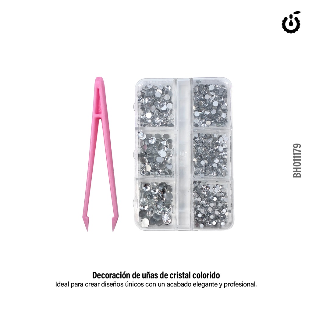 Deco de unas strass plateado + pinza___Pack X12