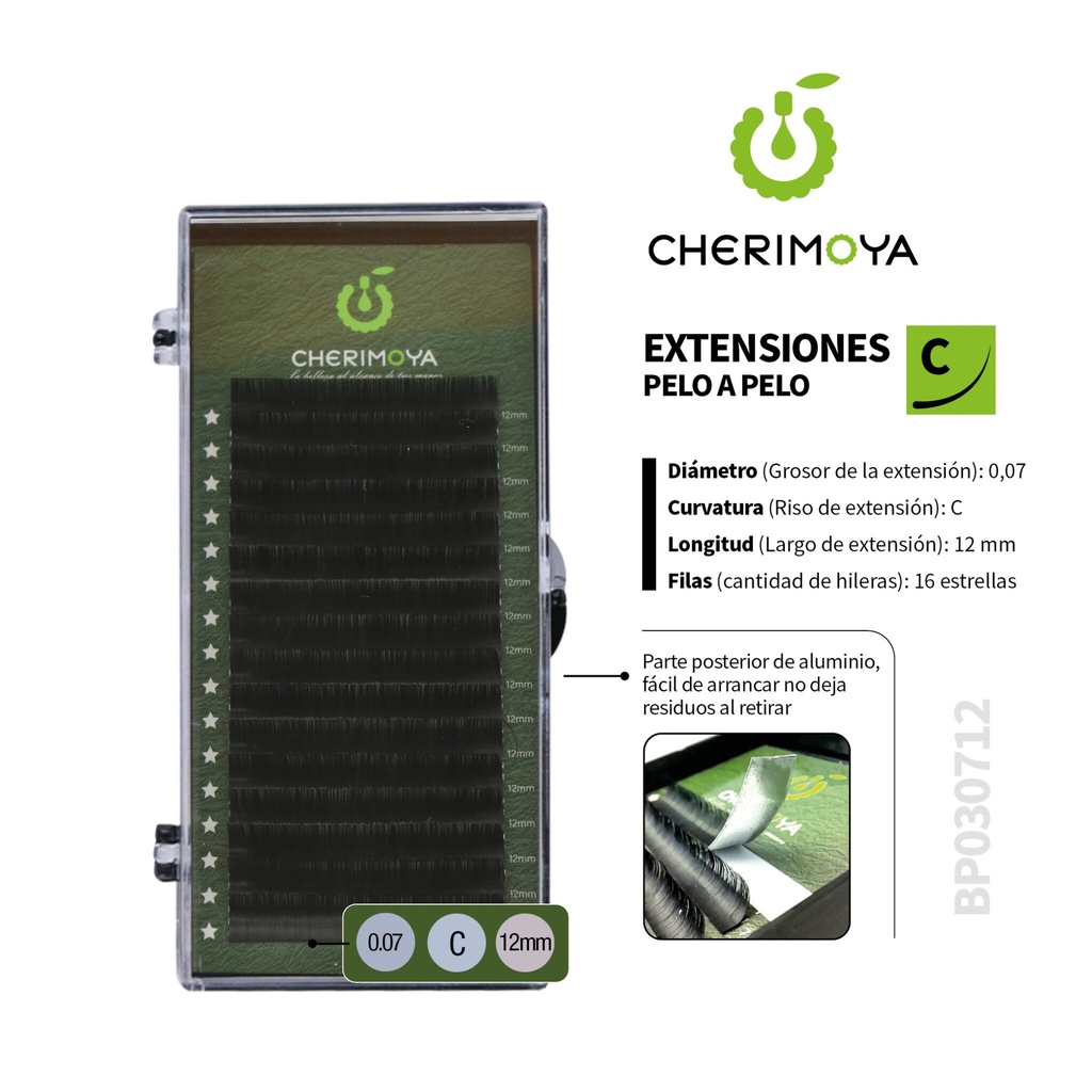 Extensión de pestañas pelo por pelo 0.07C -12MM___Pack X10U