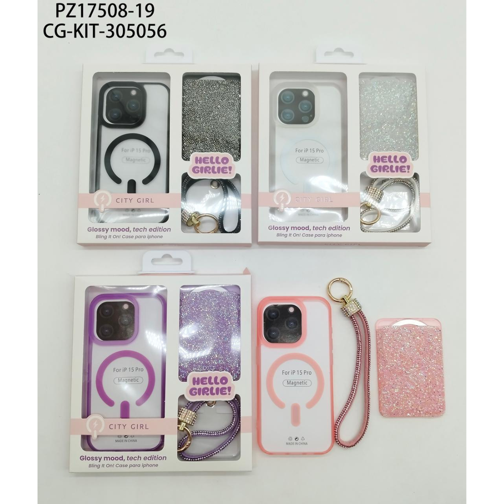 KIT DE FUNDA PARA IPHONE 15PRO  CITY GIRL