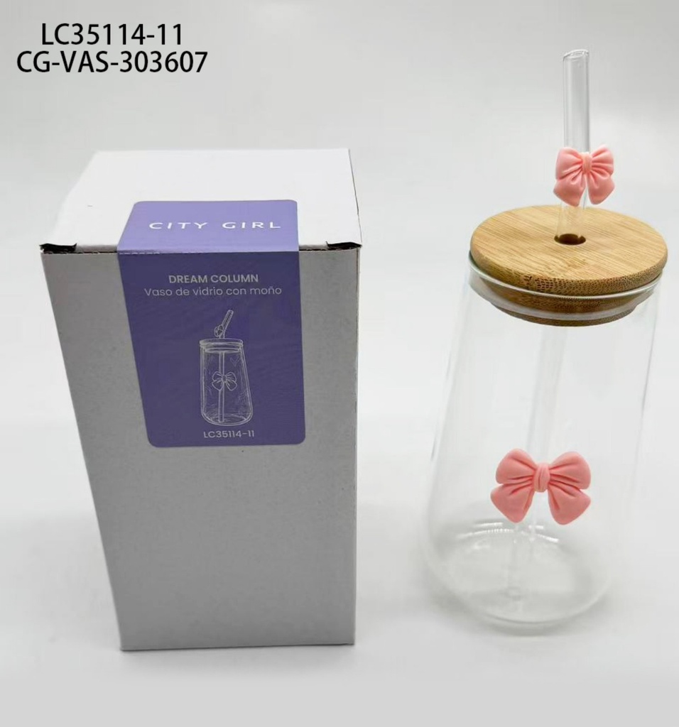 VASO DE VIDRIO CON MOÑO CITY GIRL – 450ML