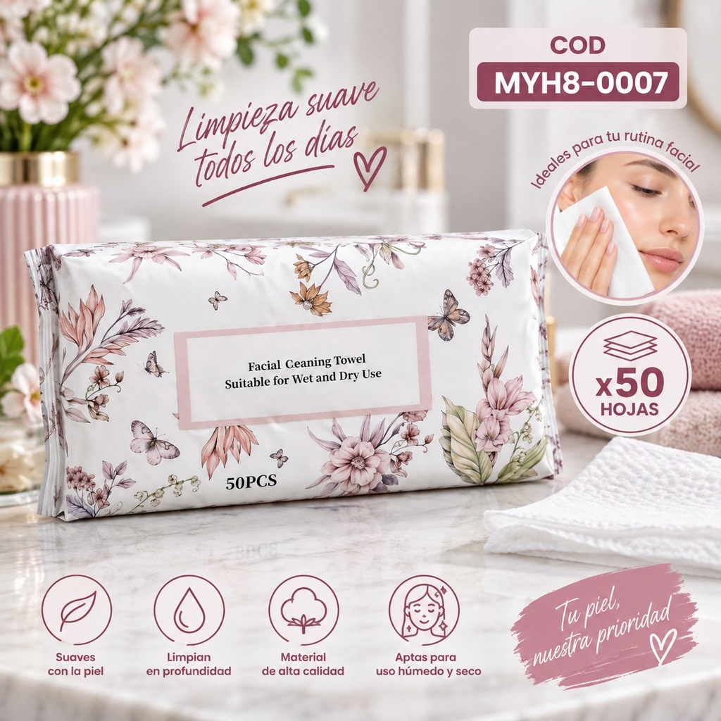 [PM-MYH08-0007] TOALLAS FACIALES DESMAQUILLANTES X50