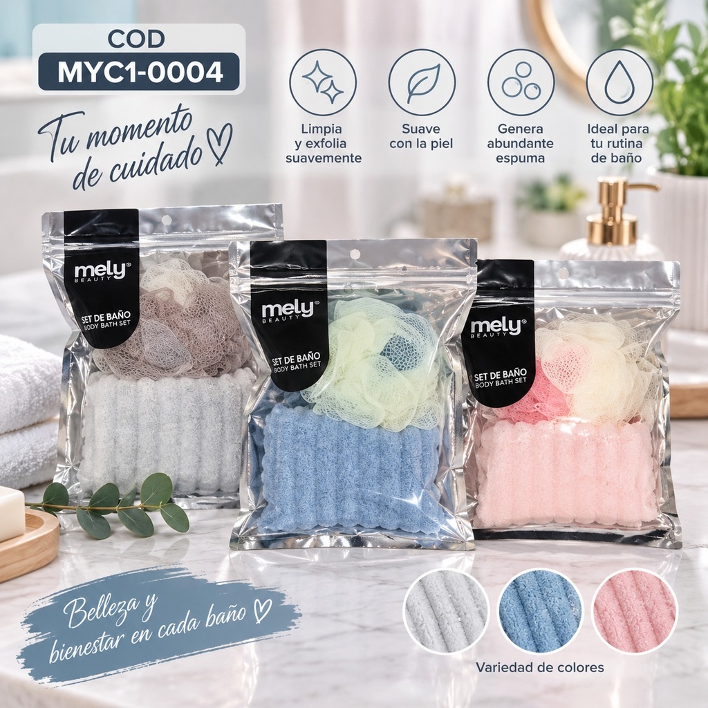 [PM-MYC1-0004] SET DE ESPONJAS DE BAÑO Y TOALLA