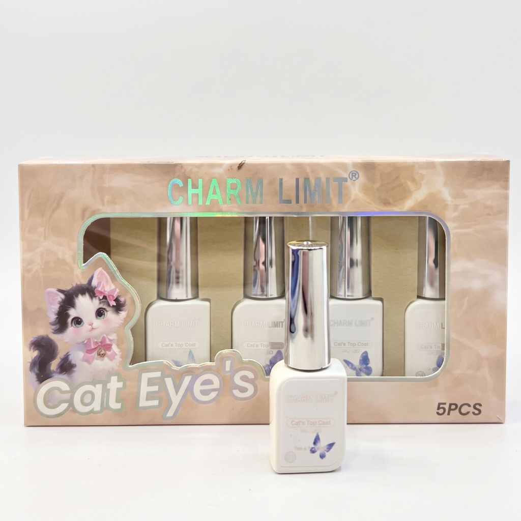 Coleccion Caja x5 Semipermanente Top Coat Ojo de Gato 7ml Charm Limit