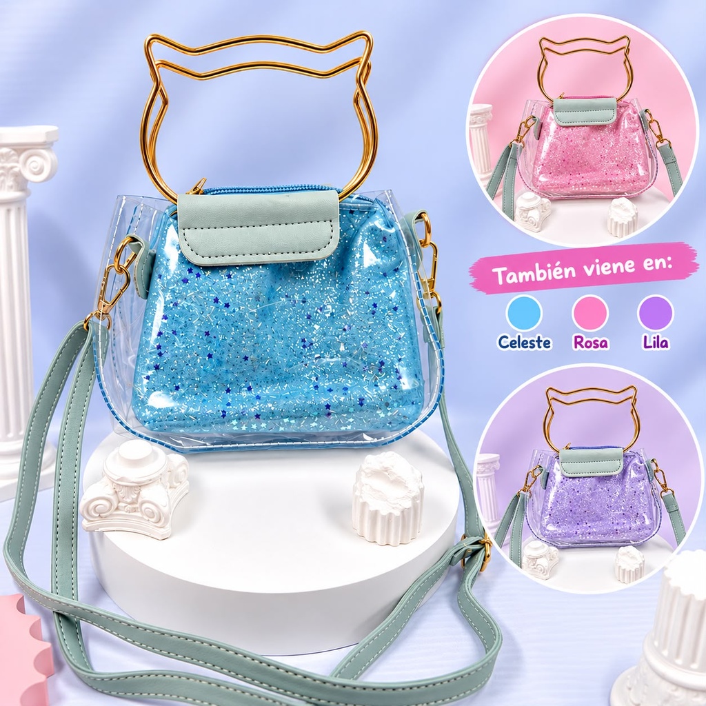 [PY-C-3692] MINI CARTERITA TRANSPARENTE MANIJA GATITO X1U.