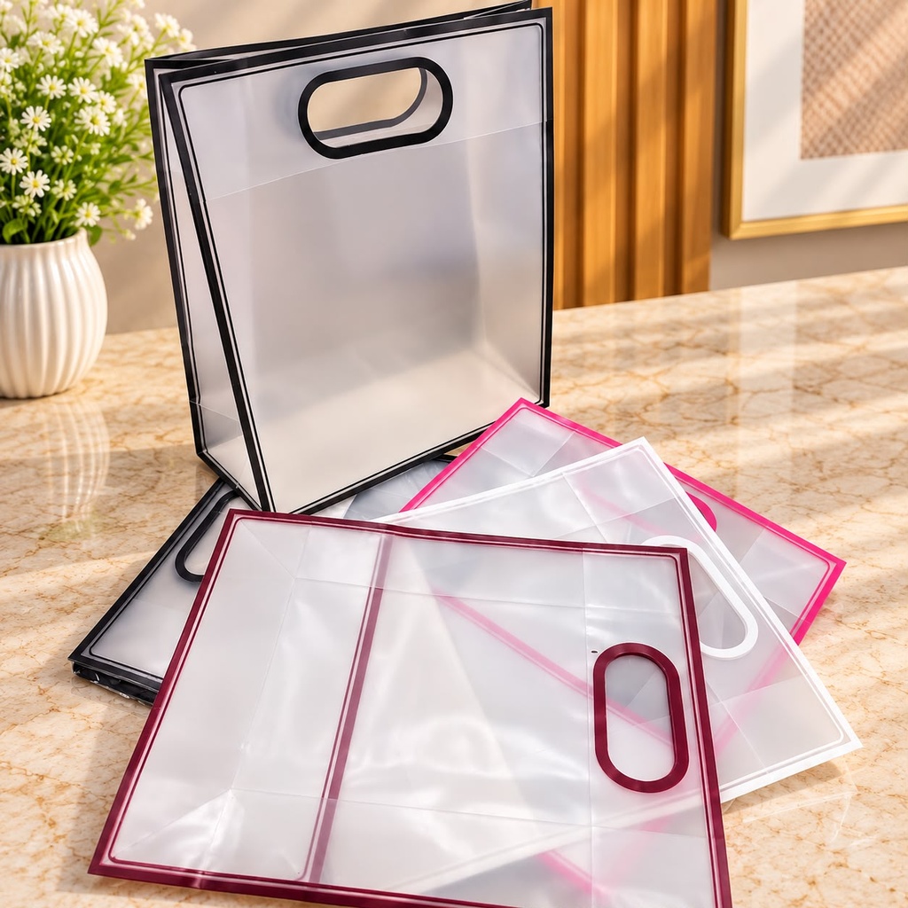[PY-C-3701] BOLSA TRANSPARENTE BORDE COLOR GRANDE X10PCS.