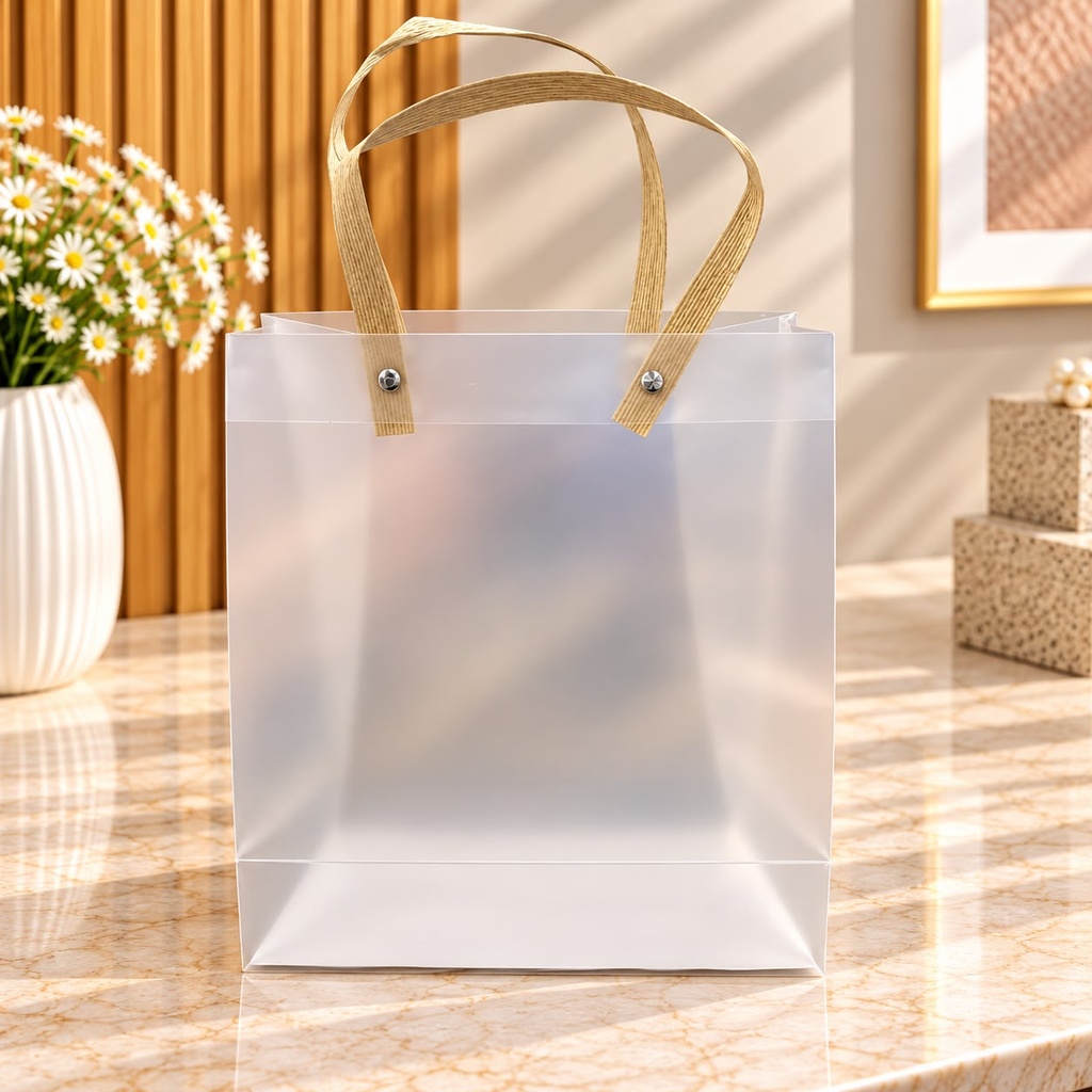 [PY-C-3696] BOLSA TRANSPARENTE 27*21*11 CON TIRA BEIGE X10PCS.